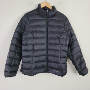 Eddie Bauer Jacket Womens L EB650 Down Puffer Outdoors Black‎ Packable READ!